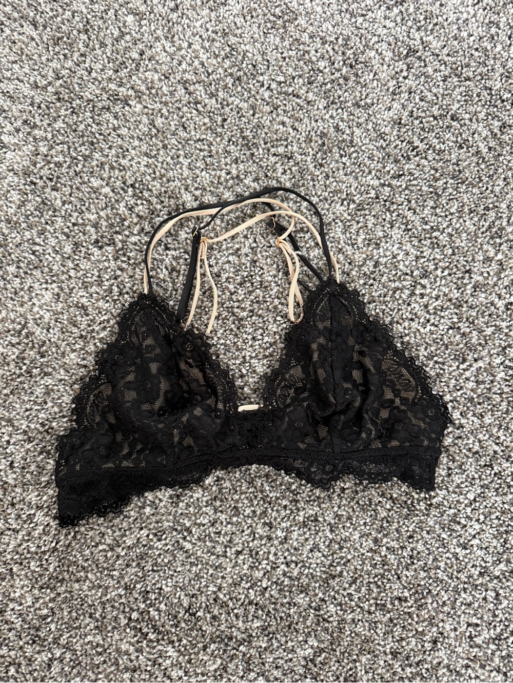 aerie Black Lace Bralette with Nude Accent Straps